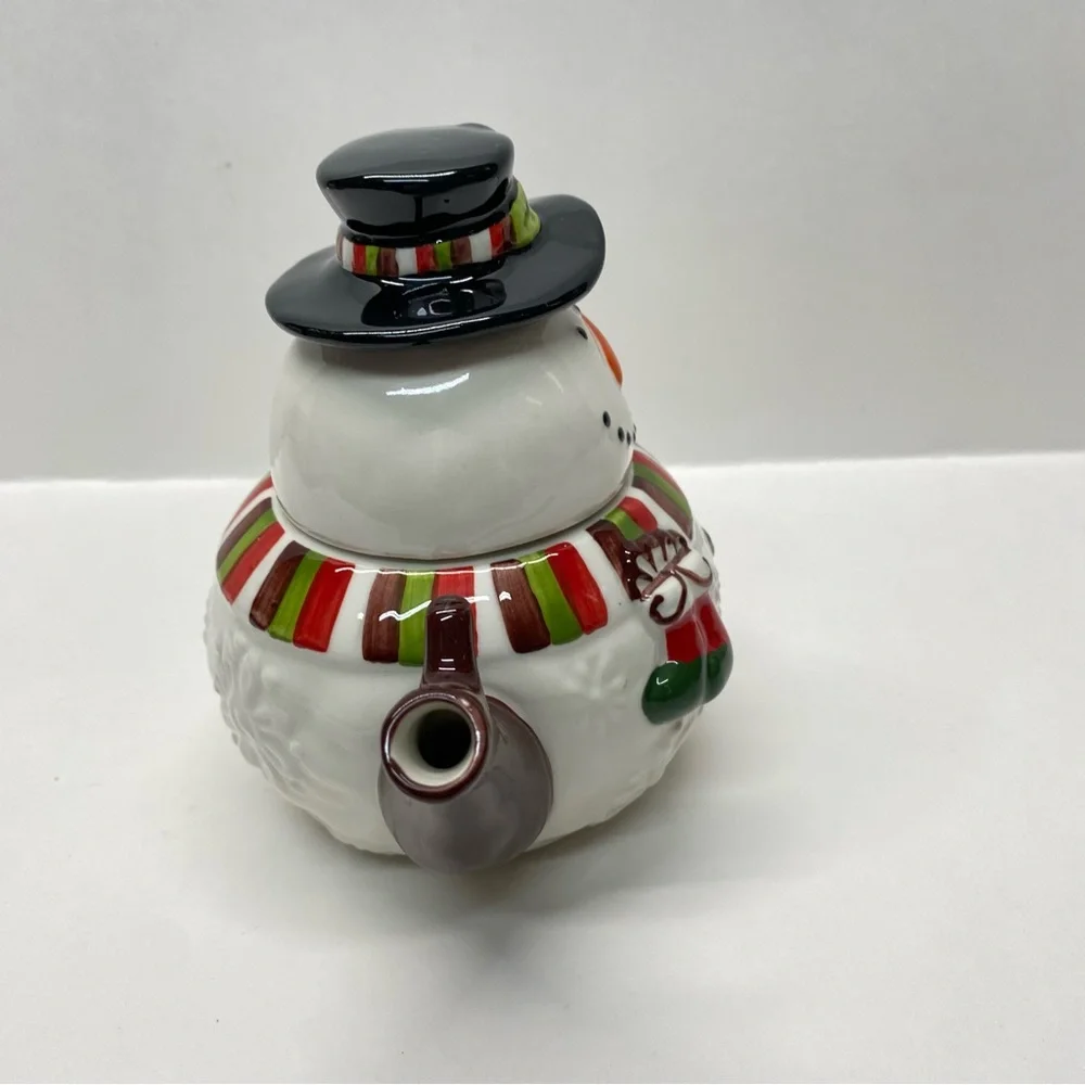 Pier 1 Imports Snowman Teapot Set w/Lid & Cup Tea for One Christmas Holiday